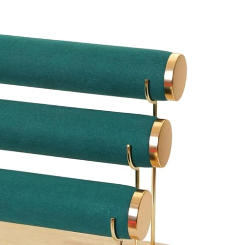 Image of Wooden Metal 3 Roll Cream Gold Metal Chrome Finished Wooden Jewellery Display Stand