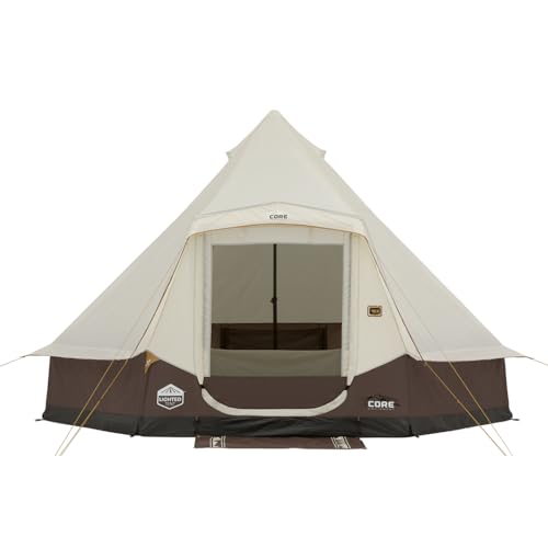 CORE 6 Person Bell Tent with LED Lights | Spacious Family Lighted Tent with Carry Bag for Camping, Glamping, and Backyard Adventures