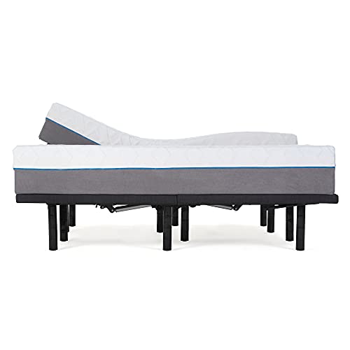 12' Split King Cool Gel Infused Plush Memory Foam Mattress with e4 Premium Adjustable Bed Frame Combo, Massage, USB, Zero Gravity, Anti-Snore, Nightlight (King Split)
