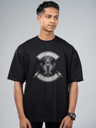 Image of T-Shirt for Men - 100% Cotton Ladakh Motorcycle Rider Half Sleeve Round Neck Graphic Print | Regular & Oversized Fit | 180 /220 GSM | S-5XL | Black, Navy Blue, Olive, Red, White