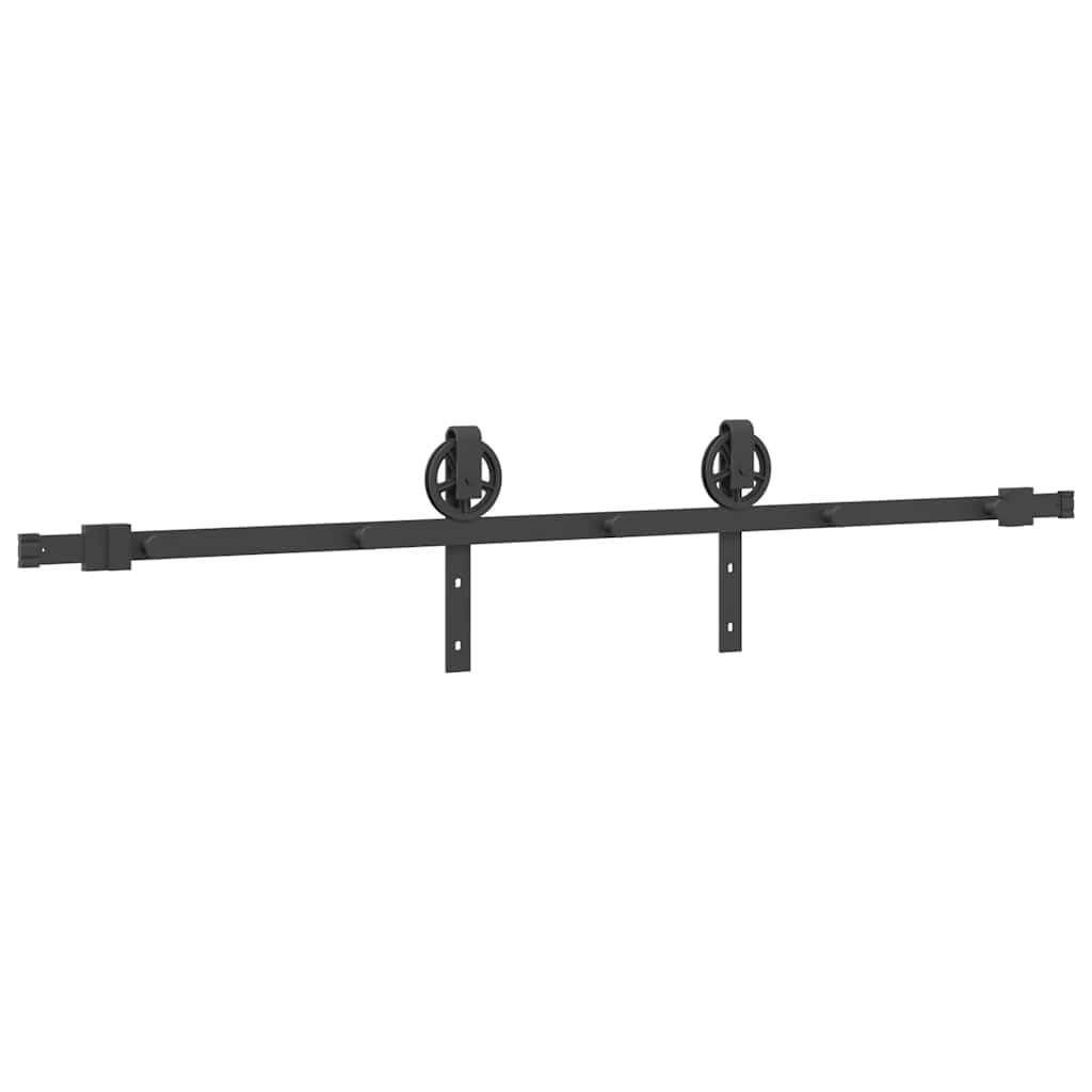 Juego de herrajes para puerta corredera de 183 cm de acero con recubrimiento en polvo negro con tope de puerta y guía de suelo para puerta de habitación, montaje, seguridad y deslizamiento silencioso