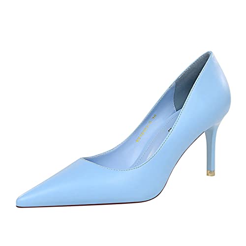 Escarpins classiques à talons moyens à bout pointu pour femme LB077, bleu ciel, 37 EU