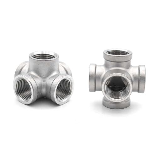 Conector cruzado de 5 vías BSP 3/4" en acero inoxidable 304 para unión de tuberías de esquina 2