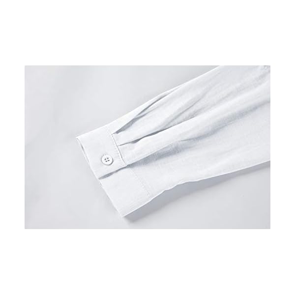 Karlywindow Womens Long Sleeve Button Down Cotton Linen Shirt Blouse Loose Fit Casual V-Neck Tops White