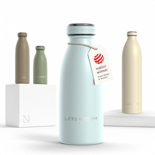 Image of LARS NYSOM Stainless Steel Insulated Water Bottle 12oz 17oz 25oz 34oz 51oz | Insulated Thermo Flask for Hot and Cold Beverages | Leakproof Drinking Bottle (Misty Blue, 11.9oz)