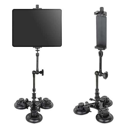 Ysislybin Soporte Tablet, Soporte Tablet Coche Ajustable 360° con Tres Potentes Ventosas Portamoviles Coche para Tabletas de 5 a 9,8 Pulgadas para Automóvil Camión Parabrisas Techo Corredizo