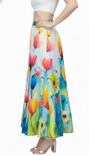 Image of VAGISHA Women's 4-Metre Flared Long Skirt | Skirts for Women Long Length | Long Skirts for Girls | Ethnic & Boho Printed Wear with Elastic Waist | Perfect for Party, Festive & Casual Look