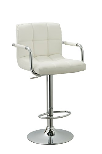 Ac Pacific Contemporary Adjustable Swivel Kitchen Bar Stool Chair With Cushion And Armrest, 24"-33", White #TOP10
