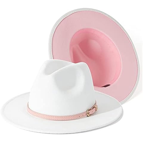 Lisianthus Womens & Mens Fedora Hats Two Tone Felt Dress Panama Hat Pink- White & Pink Cover