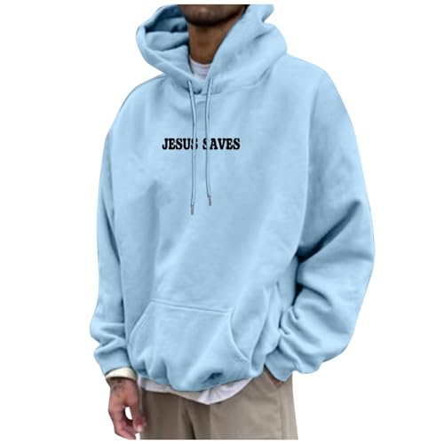 Christian Hoodie for Men Jesus Saves Letter Print Pullover Tops with Pocket Inspirational Long Sleeve Fall Hooded Sweatshirt2
