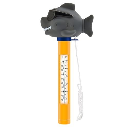 Pool Thermometer Schwimmend,Leicht Ablesbar Wasser Temperatur Thermometer,Schwimmbadthermometer,mit String Bruchfest,Geeignet für Swimmingpool,Tubs (Haie-Grau)