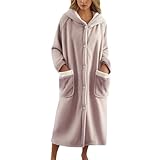Generisch Morgenmantel Damen Bademantel Damen,Frottee Flauschig Leicht Lang Große Größen Mit Kapuze Taschen Morgenmantel Warm Weich Bequem Oversize Einfarbig Casual Bademantel Loungewear