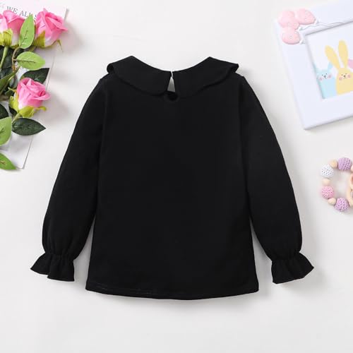 Image of 12M-14Y Toddler Baby Girls Peter Pan Collar Blouse Kids Girl Solid Color Puff Sleeve T-Shirts Casual Tee Tops