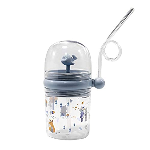viva story Whale Squirting Cup Cartoon Cute Plastic Water Bottle Toddler Tumbler with Straw Lid Kids Children Water Bottles with Scale Absorbing Water Can Spraying Water 250ml (blue)