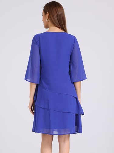 Image of Seta T Women's Chiffon Dresses 3 /4 Bell Sleeve Crewneck Tiered Layered Flowy Dress Party Wedding Outfits