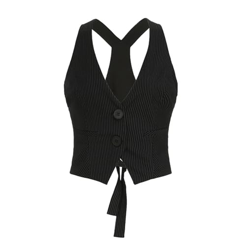 Hularka Womens Sexy Y2k Dressy Vest Slim Fit Sleeveless Halter Vneck Casual Vintage Tuxedo Suit Waistcoat Top