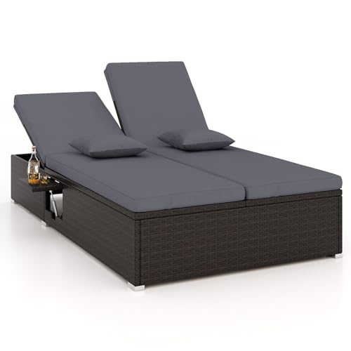 Tangkula Outdoor Rattan Daybed with Adjustable Backrest