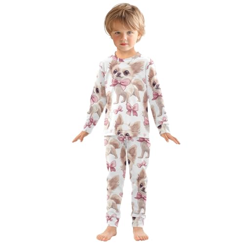 Pajama Sets Long Sleeve Cute Puppy with Bows Soft Comfy Sleepwear 2 Piece PJS 3-8T2
