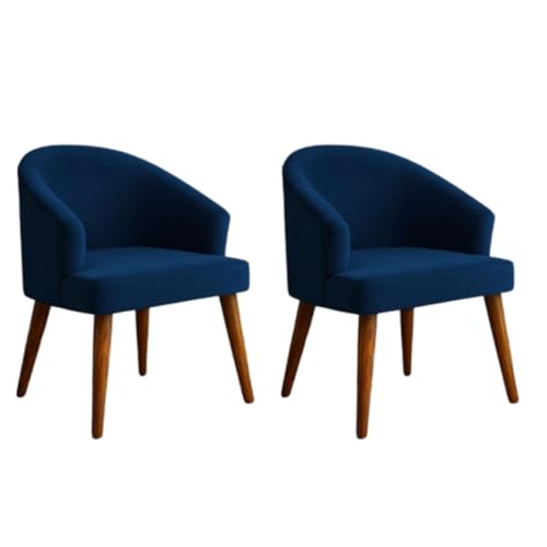 Image of WOODEN SPACE Velvetine Arm Chair for Living Room | Pure Sheesham Wood Legs & Premium Velvet Fabric | Vintage Accent Chair for Home & Office (Blue Pack of 2)
