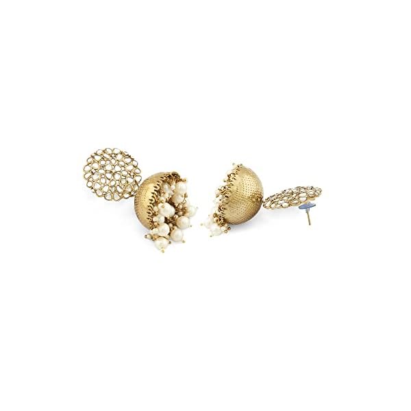 Zaveri Pearls Antique Gold Tone Kundan Embellished Jhumki Earring For Women-ZPFK14763 - Image 6