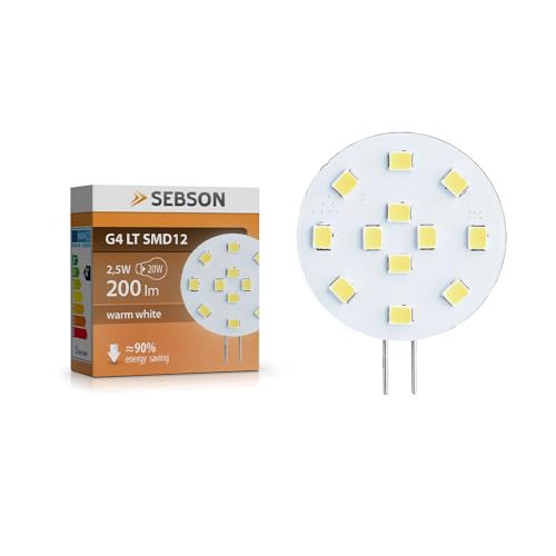 SEBSON Lampa LED G4 ciepła biel 3 W (2,5 W), zastępuje żarówkę 20 W, 200 lm, gwint GU4 LED 12 V DC, źródło światła 130°