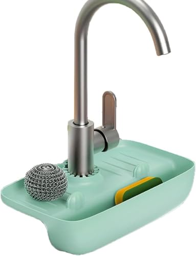 Uranus スポンジホルダー 蛇口に掛ける 水切り口付き スポンジ置き スポンジ 集水マット 滑り止めテーブルマット 雑巾・スポンジ水切り収納棚 シンク バスルーム スポンジ入れ 蛇口にかけ バスルーム キッチン スポンジラック (ダークグリーン, 27