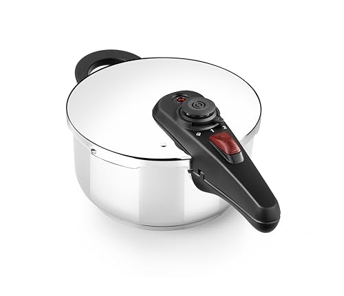 BRA Allure Olla a Presión Rápida de 4 Litros, Fabricada en Acero Inoxidable 18/10, Con 2 Programas de Cocción y Sistema de Bloqueo de Apertura, Apta para Todo Tipo de Cocinas