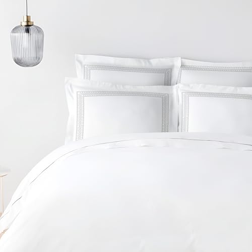 Image of Pure Cotton 500 TC Pillow Cover Set | Greek Embroidered Pillow Cover Set | Percale Weave | 18 X 27 Inches (2, Silver Lattice)