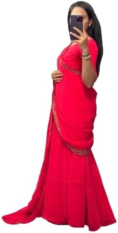 Ready to Wear Gown Saree for Womens Bollywood Style Fox Georgette Fabric On Beautiful Embrodery Therd Work