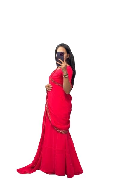 infabzon Ready to Wear Gown Saree for Womens Bollywood Style Fox Georgette Fabric On Beautiful Embrodery Therd Work