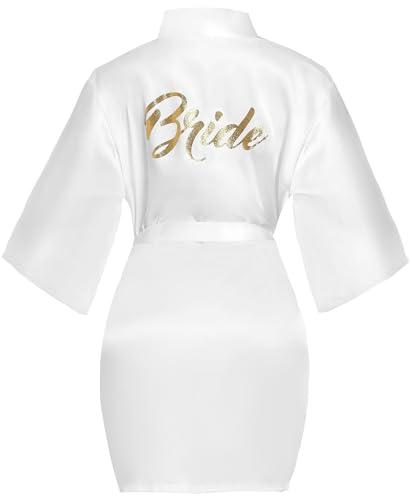 Lovasy Bride Bademantel Damen Kurz Sexy Kimono Leicht Satin Morgenmantel...