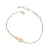 Warmhm Bracelet en Acier Inoxydable Doré Motif Ananas Ajouré Jonc Unique Fin et Léger B...