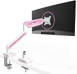 ETHU Single Heavy Duty Monitor Arm for 17-42 inches Monitors with 30 RGB Lighting Effects, Holds 33lbs,Ultrawide Monitor Arm for Curved Flat Monitors (Pink)