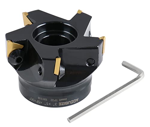 Image of Accusize Industrial Tools 3 inch Indexable Face Milling Cutter 90 Degree, Positive Rake with Tpg322, 2508-0018 | 90 Deg Positive Rake, Right-Hand Cut, 5 TPG322 Inserts, 1 in Bore