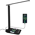 karidi LED Desk Lamp with Wireless Charger, Dimmable Table Lamp Reading Lamp with USB Charging Port, 5 Lighting Modes, Sensitive Control, Foldable Portable Desk Light for Home Office Bedroom Reading