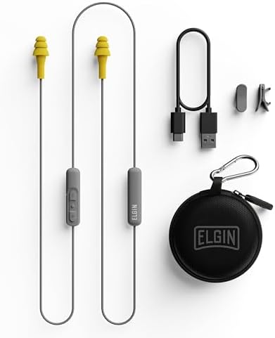 Elgin Ruckus Wireless Bluetooth Earplug Headphones, 25 dB Noise Reduction Ear Plug Earbuds, Noise Cancelling Mic, 12 Hour Battery, IP65 sweatproof, OSHA Compliant Hearing Protection, Work Safety