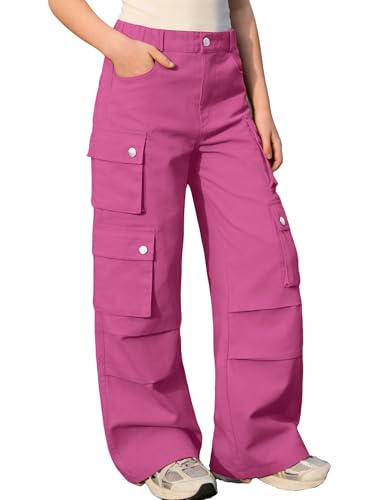 Image of SANGTREE Girls High Waist Casual Y2k Wide Leg Cargo Pants, 4-14 Years