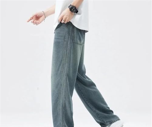 Mens Jeans Soft Stretch Loose Wide Leg Elastic Waist Casual Denim Pants Streetwear Comfortable3