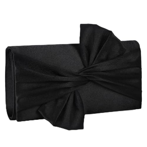 XquiziFit Evening Satin Purse Fomal Black Bow Clutch Womens Evening Handbags Black Evening Bag Wedding Purse