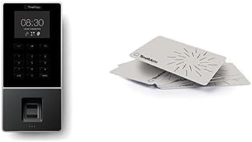 TimeMoto TM—626 and RF-100 Employee Clocking in with Fingerprint reader, PIN, and RFID Badge Machine. Up to 200 Users. Employee Management Software Included and 25 RFID blocking badge.