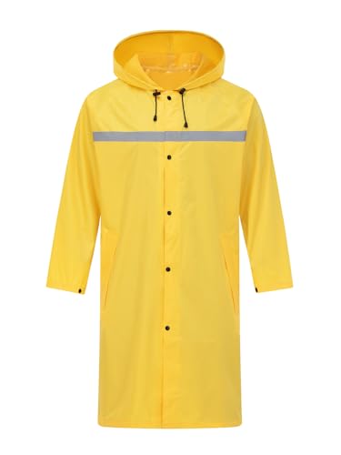 Image of Mens Long Safety Rain Coats with Air Vents Reflective Stripes Waterproof Packable Rain Jacket with Hood Lightweight