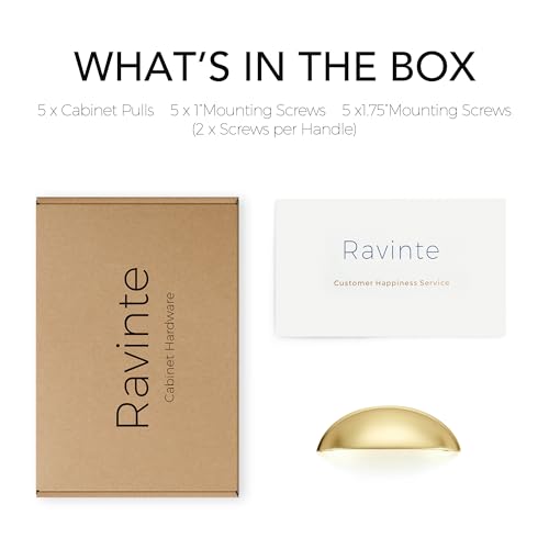 Image of Ravinte 5 Pack 3 inch Drawer Pulls Brushed Gold Cabinet Cup Pulls Kitchen Hardware Cabinet Handles Drawer Handles Knobs 3 inch Hole Center