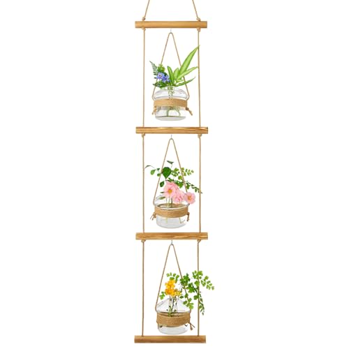 XXXFLOWER 3 Tiers Mushroom Glass Vase Wall Planter Hydroponic Propagation Station with Hanging Herb Cuttings Vase for Hydroponic Plant Decor for Living Room Indoor Outdoor Multi-Space