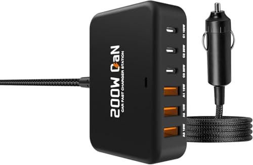 2026 New 200W Multi-Port USB-C/A 4234324PD & PPS Fast Charging Adapter Compatible with iPhone iPad MacBook Android Laptops Dash Cams & Other Electronics - Simultaneous Charging
