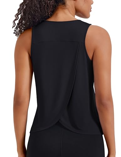 PINSPARK Sport Tank Top Damen Racerback Sporttop Ärmelloses Yoga Oberteile Open Back Laufshirt Sommer Fitness Tops Gym Schwarz M