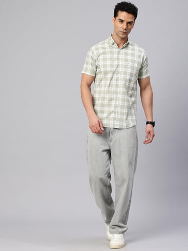 Image of Majestic Man Slim Fit Pure Cotton Checked Half Sleeve Casual Shirt