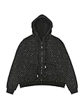 Verdusa Men's Rhinestone Zip Up Hoodie Drop Shoulder Drawstring Sweatshirt with Pockets Black Medium