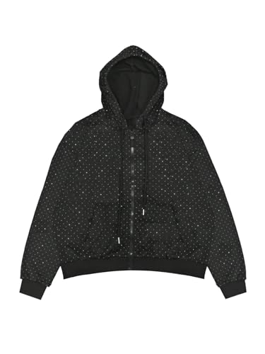Verdusa Men's Rhinestone Zip Up Hoodie Drop Shoulder