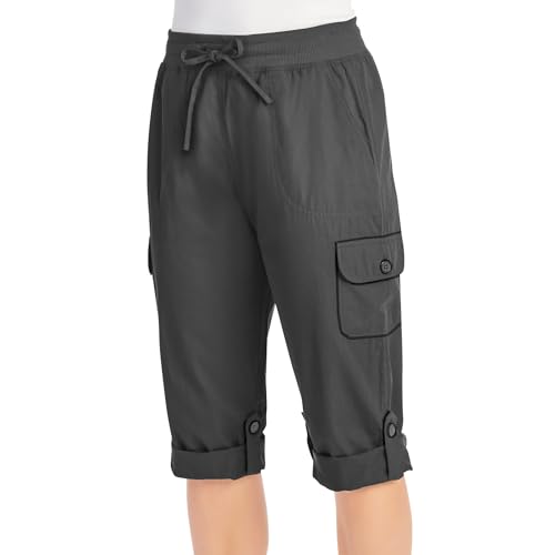 Collections Etc Convertible Cargo Capri Ribbed Elasticized Drawstring Waist Pants2