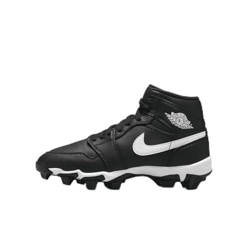 Jordan 1 Mid Little/Big Kids' Cleats (HF6883-001, Black/White/White) Size 4.5